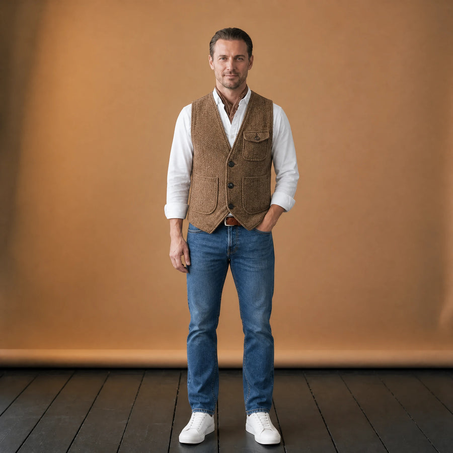 Gilet en tweed à boutonnage simple et col en V - VETEMENT Studio HOMME