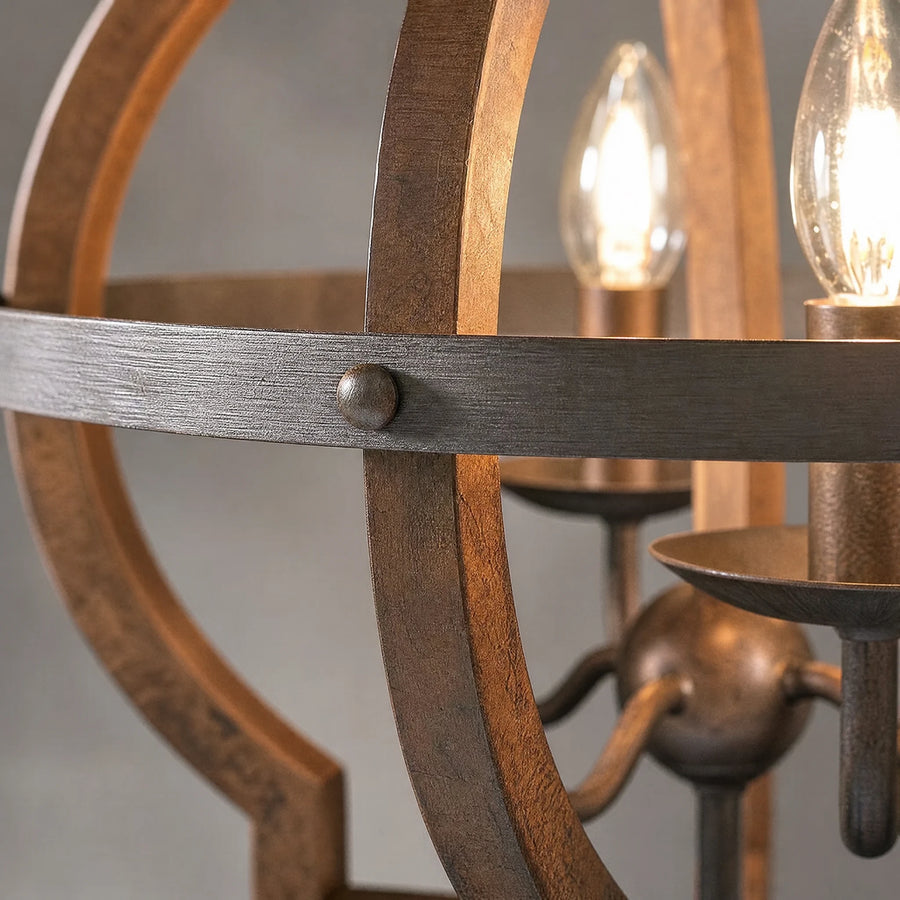 Lustre Bois Vintage à Structure Géométrique - close-up détail matière