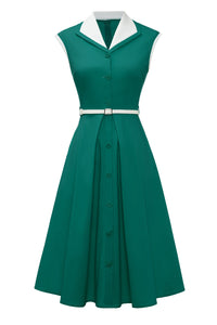 robe-annee-80-verte-trapeze-col-a-revers