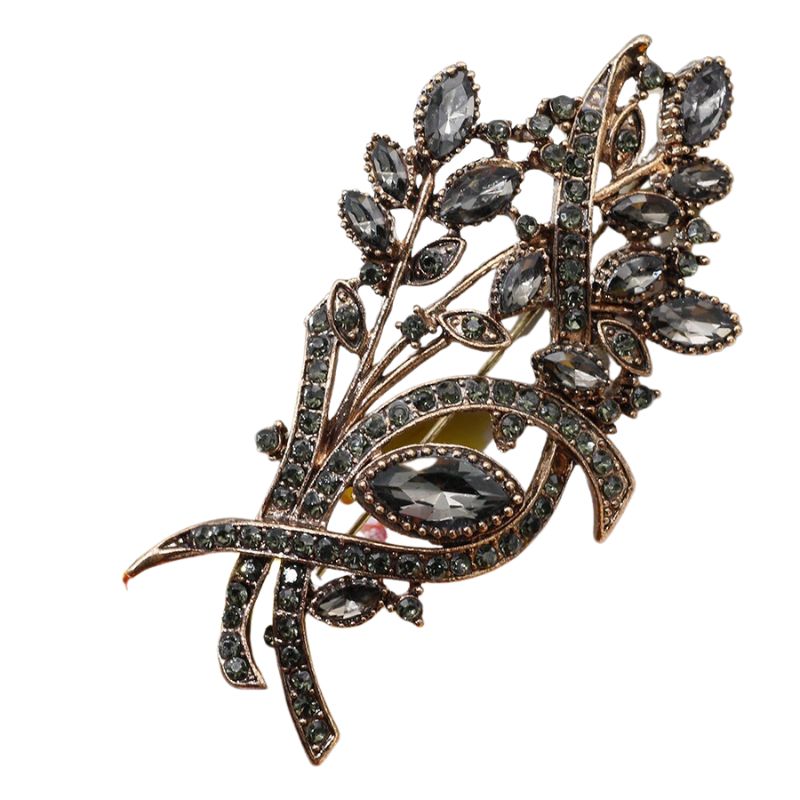 Broche Vintage Fleurs - Pierre Orange - Bijou Ancien - Sans Marque