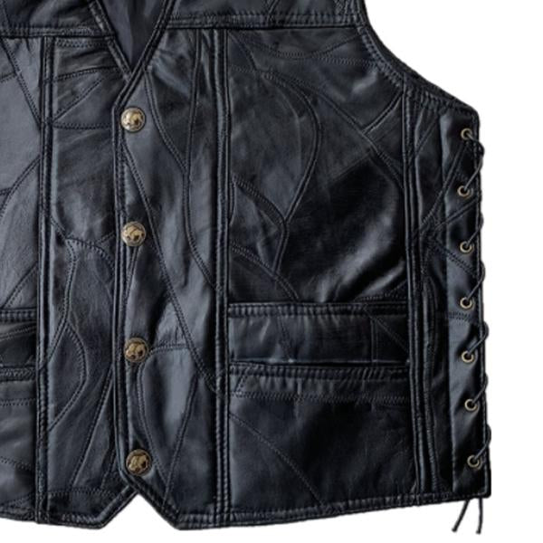 Gilet Sans Manches Gilet Homme Cuir PU Oanviso - Style Rétro Biker Sans Manches Gilet PU Cuir Homme Vintage Col V 5 Boutons Style Biker Décontracté