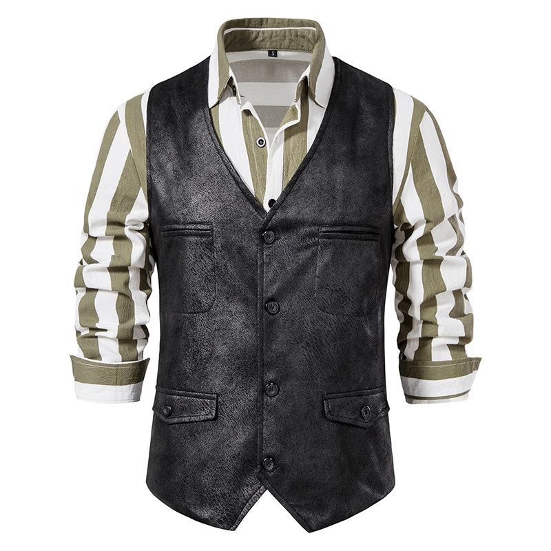 Gilet Chef En Daim Rétro – Col V, Manches Courtes, Poche – Style Vintage Pour Homme