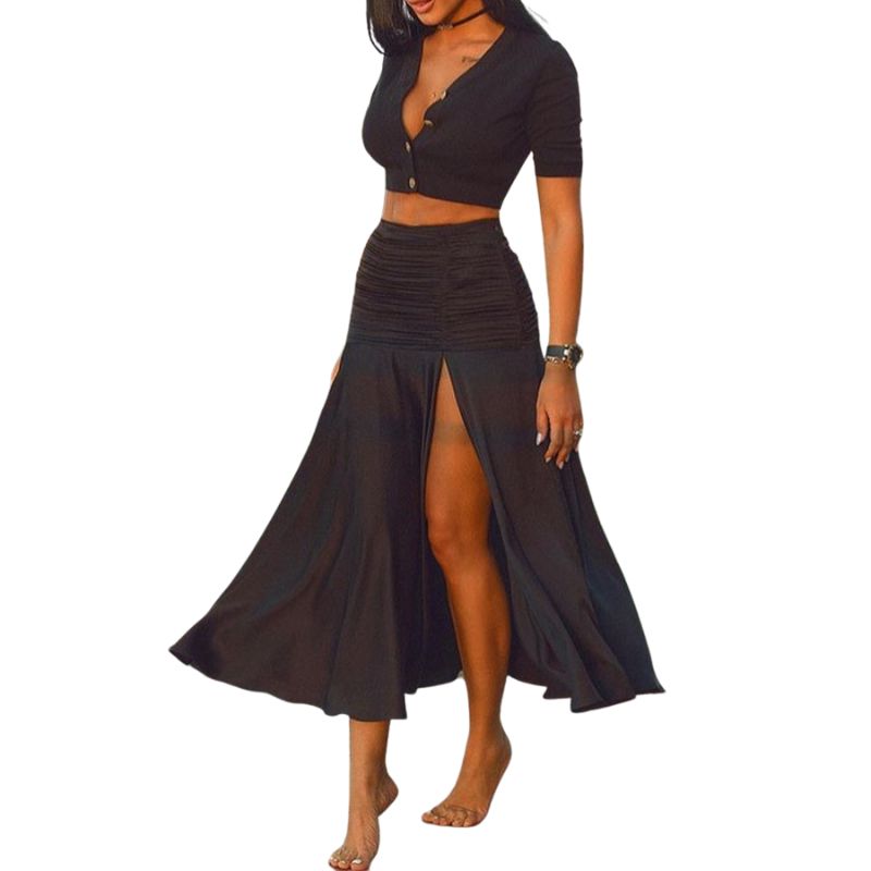 Jupe Longue Noire Fendue Moulante R?�tro | Mode Vintage