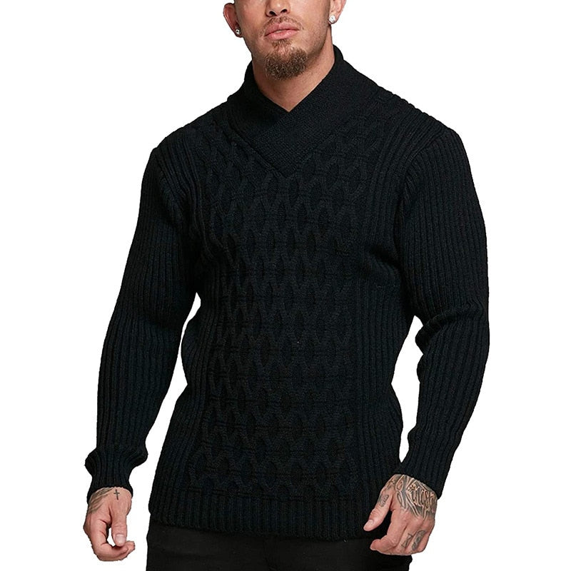 Pull Col Roulé écharpe Homme - Coupe Slim Vintage, Tricot Chaud Hiver, Polyester Doux, Style Color-block