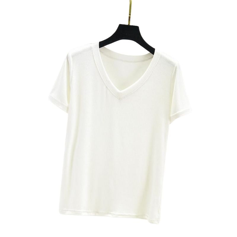 V-neck long T-shirt, women's size S polyester brown type Vintage Second Hand