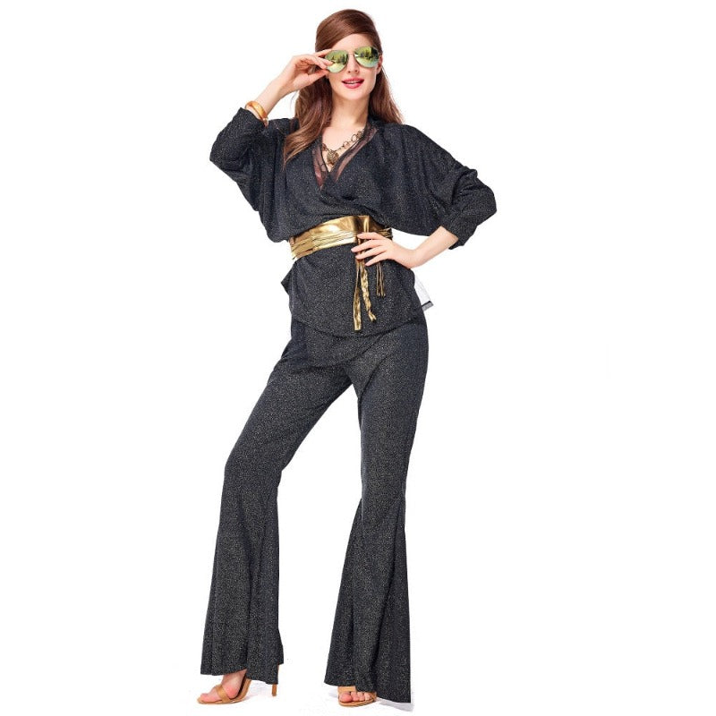Fun Shack Top Costume Disco Années 80 Femme - Haut Maille Filet Noir Avec T-Shirt Pour Déguisement Adulte