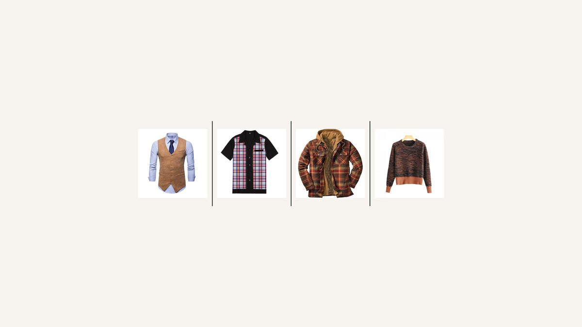 Gilet, chemise, veste à carreaux et pull pour composer un style vintage homme