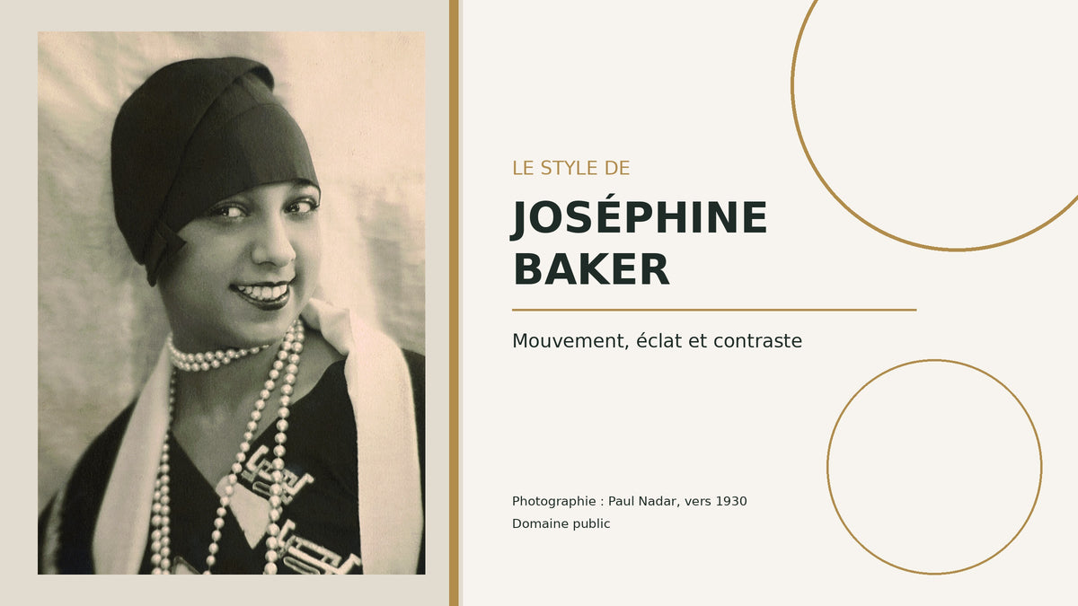 Portrait de Joséphine Baker par Paul Nadar vers 1930, encadré d’une composition crème, verte et dorée Image