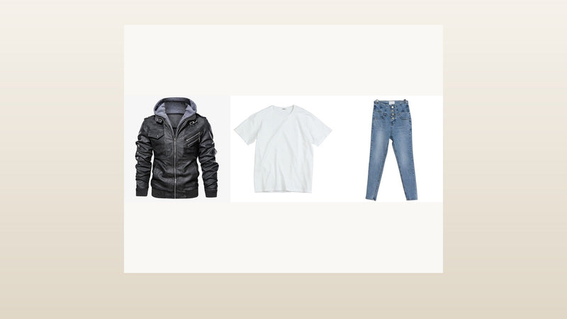 Tenue inspirée de James Dean avec blouson noir, tee-shirt blanc et jean bleu