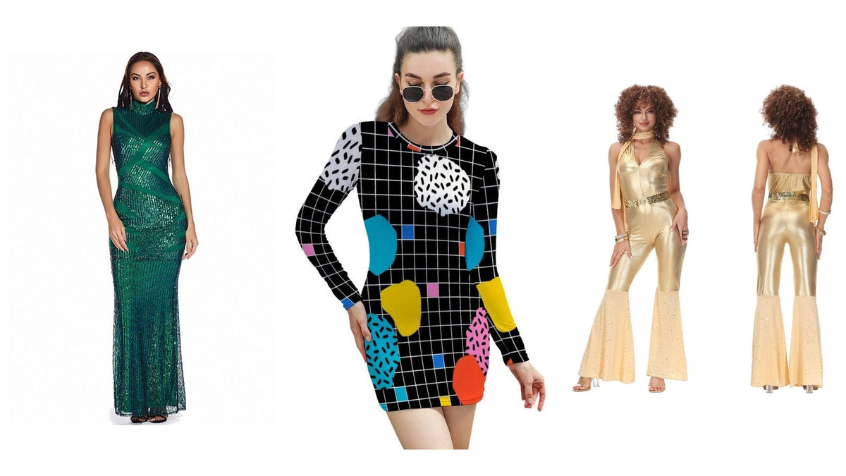 Comment s’habiller comme dans les années 80 : robe brillante, mini-robe graphique et combinaison évasée Image