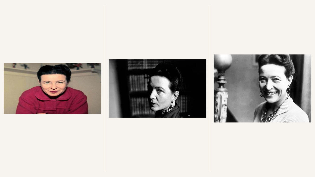 Trois portraits de Simone de Beauvoir en couleur et en noir et blanc Image
