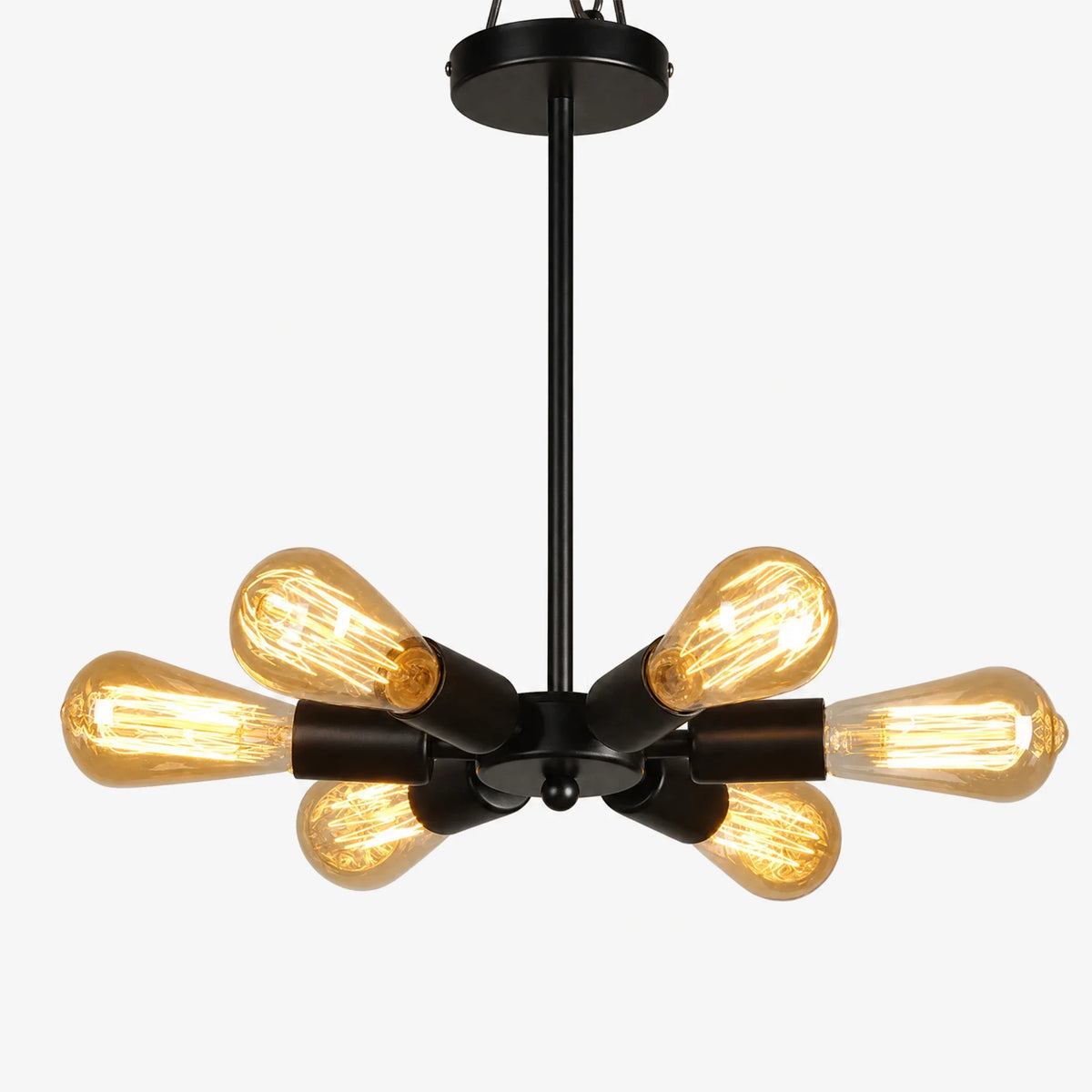 Lustre industriel vintage à 6 bras en métal noir Image