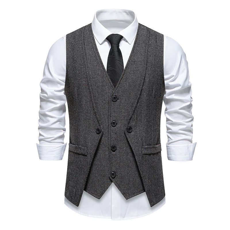 Gilet Vintage Homme à Double Boutonnage Effet Tweed