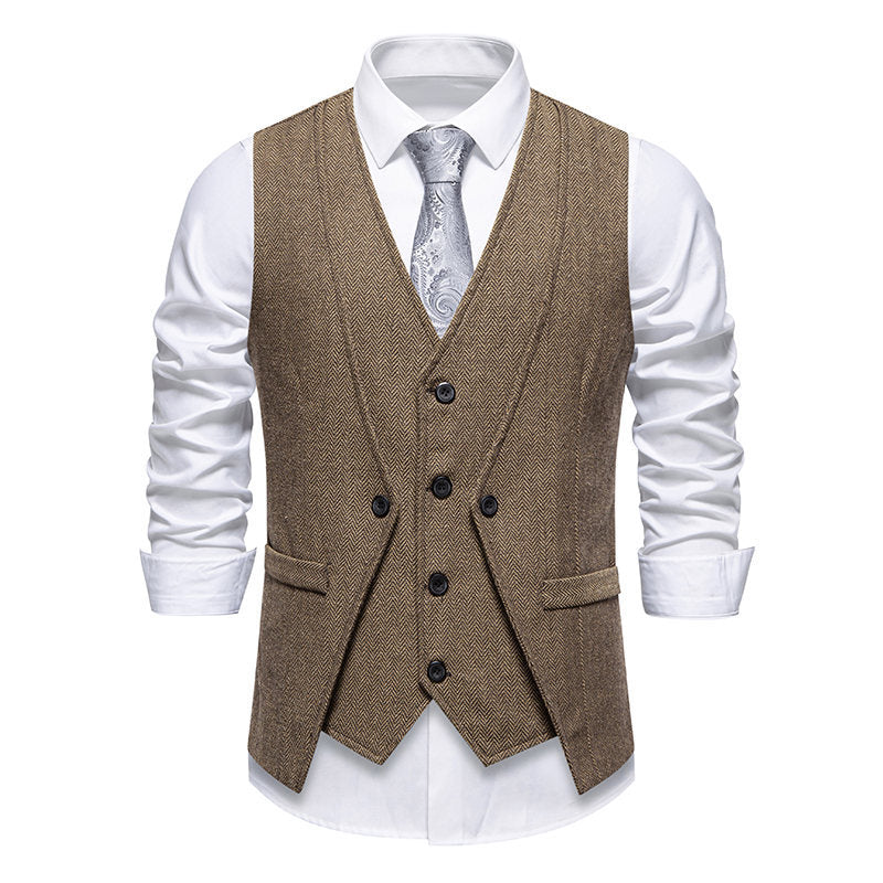 Gilet Vintage Homme à Double Boutonnage Effet Tweed