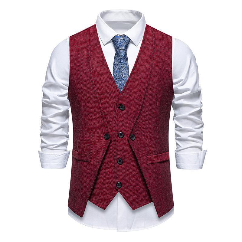 Gilet Vintage Homme à Double Boutonnage Effet Tweed