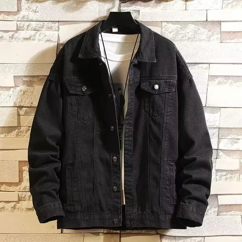 Spring Autumn Men's Denim Jacket Hong Kong Style Loose Fit Trendy Brand Work Clothes Korean Version Trendy Flow