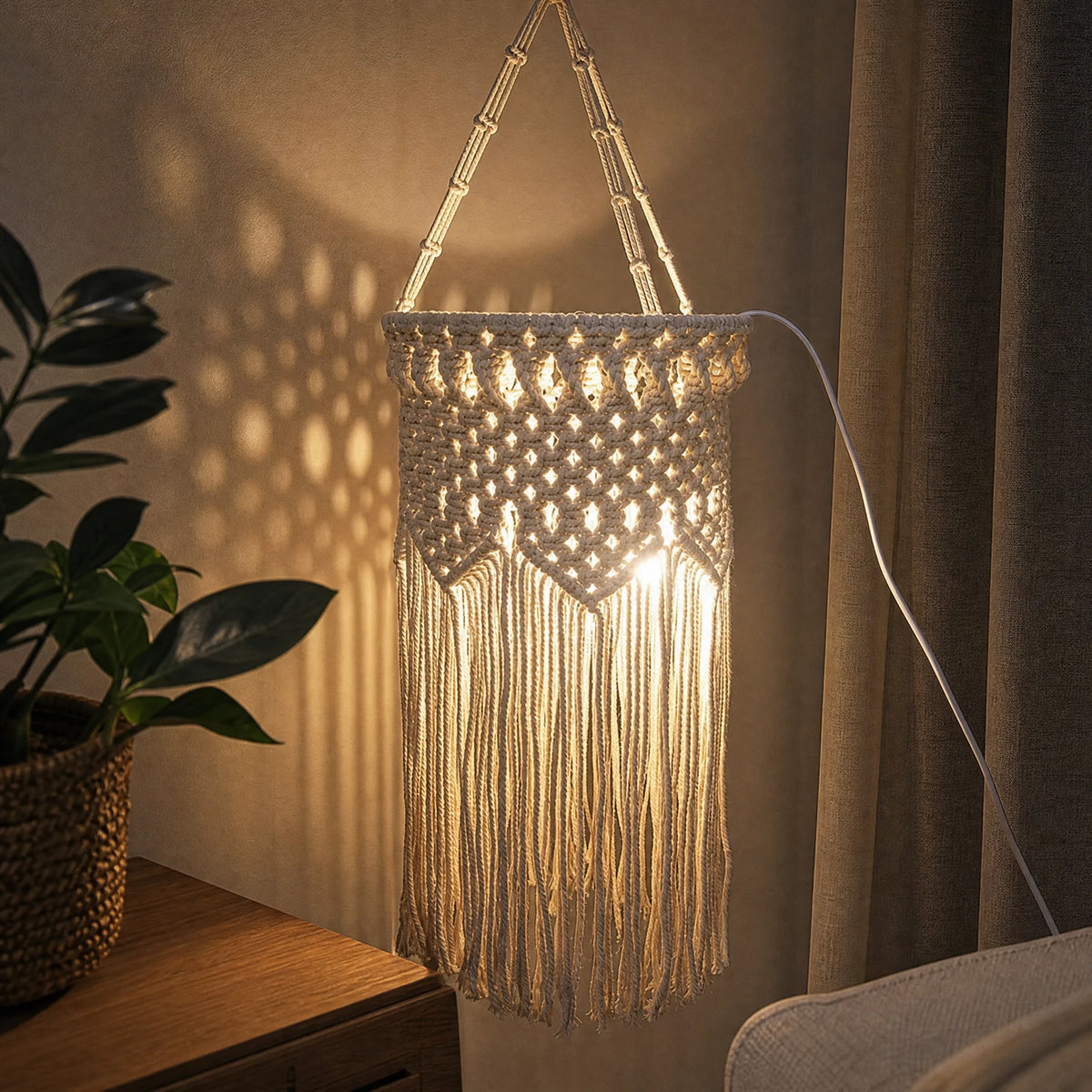 Abat-Jour Macramé Suspendu avec Franges Bohème - OBJETS VARIES