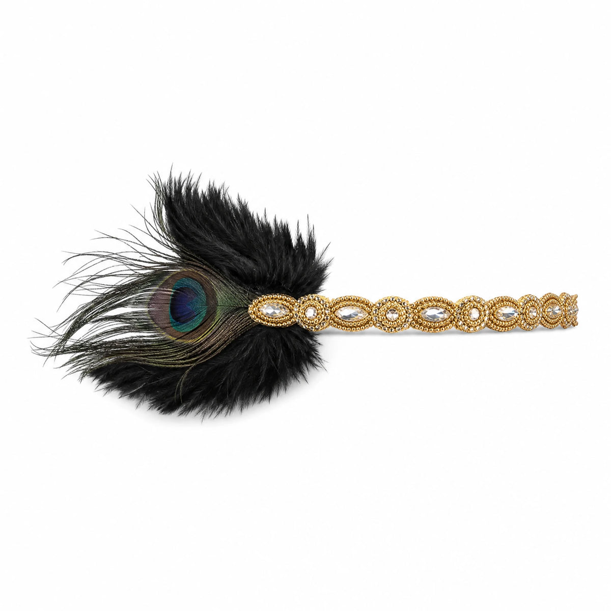 Bandeau Charleston à plume et strass dorés - image principale