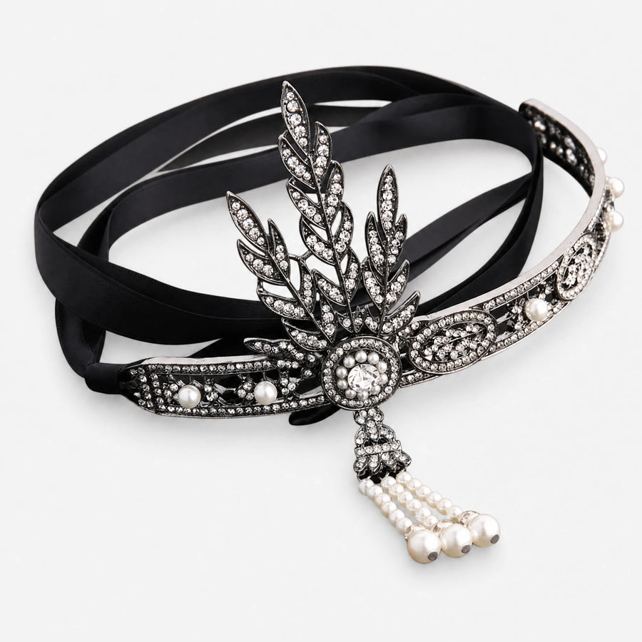 Bandeau Charleston avec plumes et perles ornementales - 02