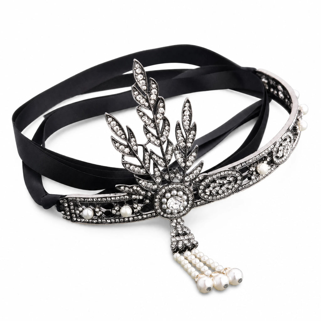 Bandeau Charleston avec plumes et perles ornementales - image principale