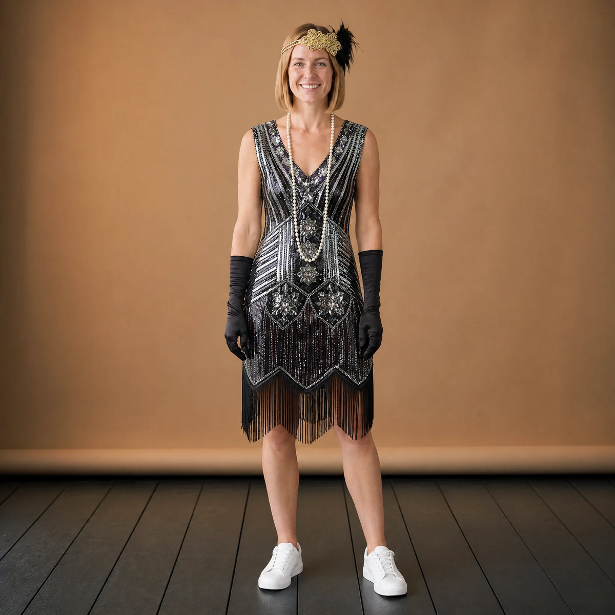 Bandeau Charleston Doré avec Plumes Noires - VETEMENT Studio FEMME