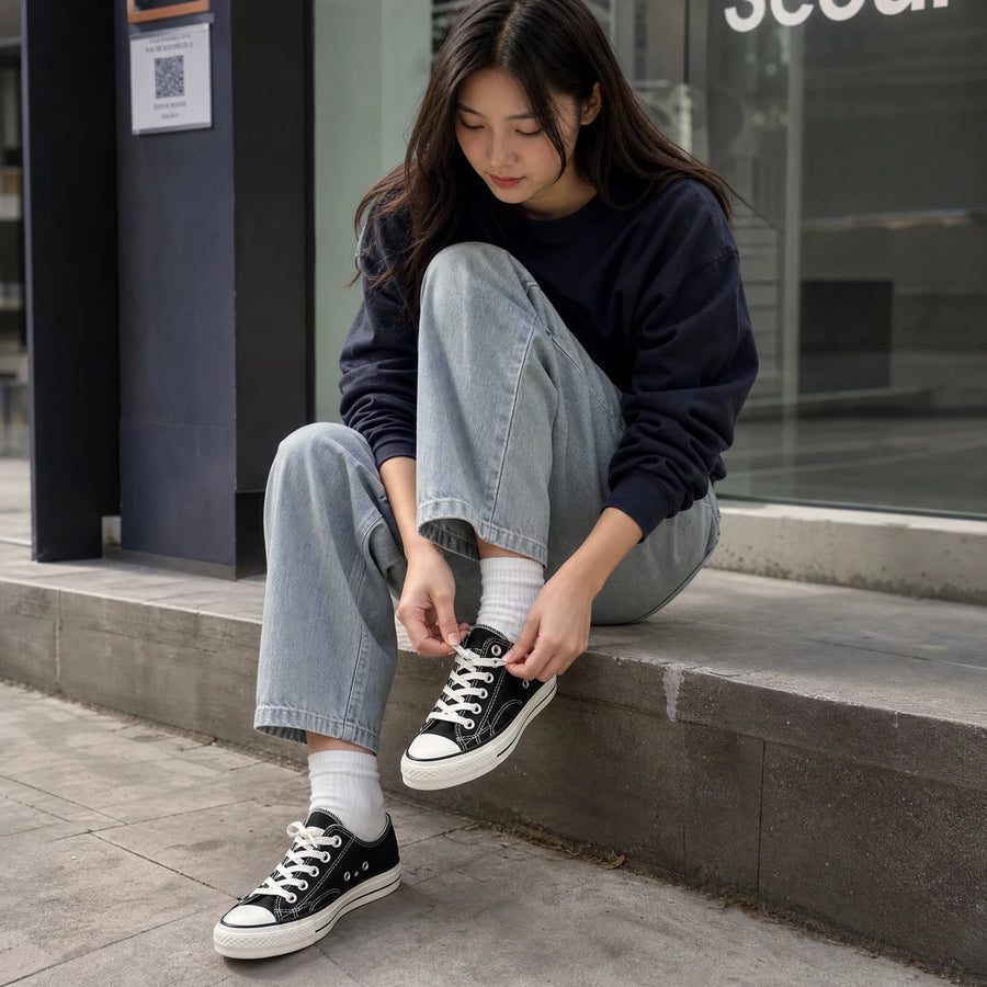 Baskets Toile Basses Lacets avec Bout Rond Caoutchouc - Utilisation GLOBALE