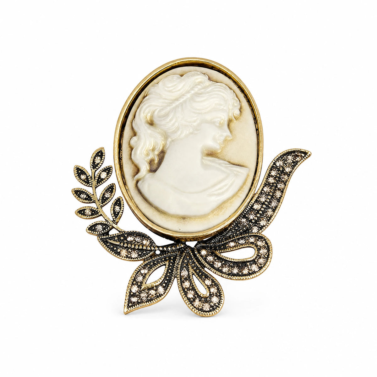 Broche Tête De Beauté Vintage En Alliage Incrusté De Diamants - image principale