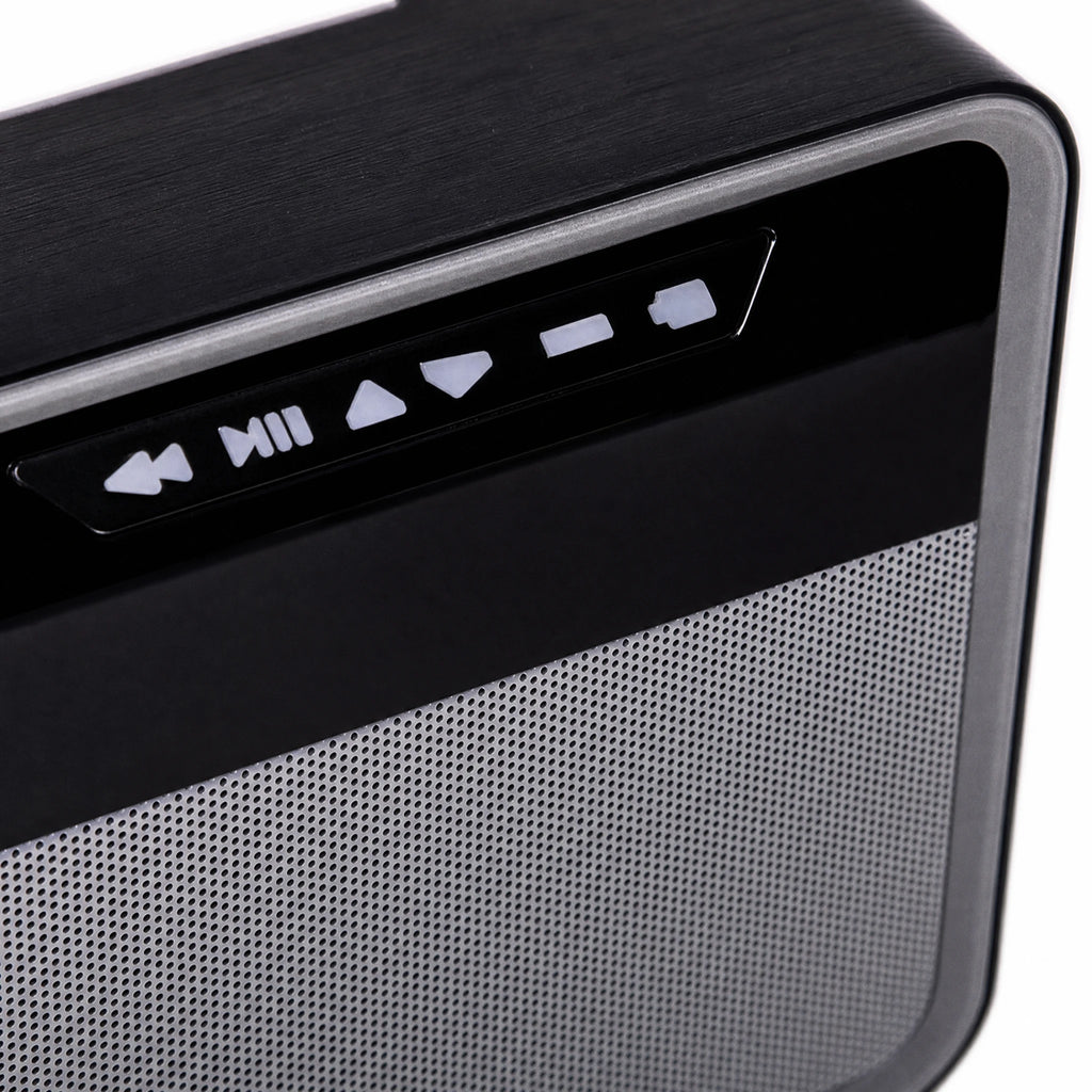 Enceinte Bluetooth Portable Compacte Style Vintage Noir - close-up détail matière
