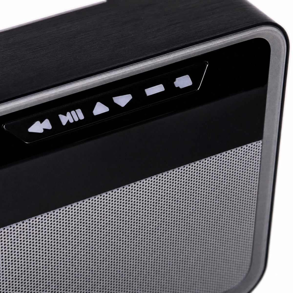 Enceinte Bluetooth Portable Compacte Style Vintage Noir - close-up détail matière