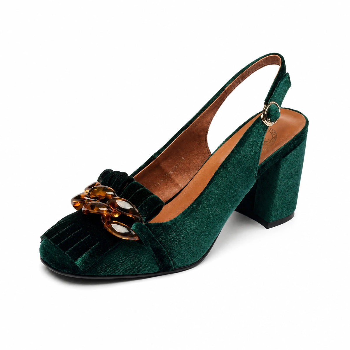 Escarpins à Bride Arrière Velours Vert avec Frange Ornée - image principale