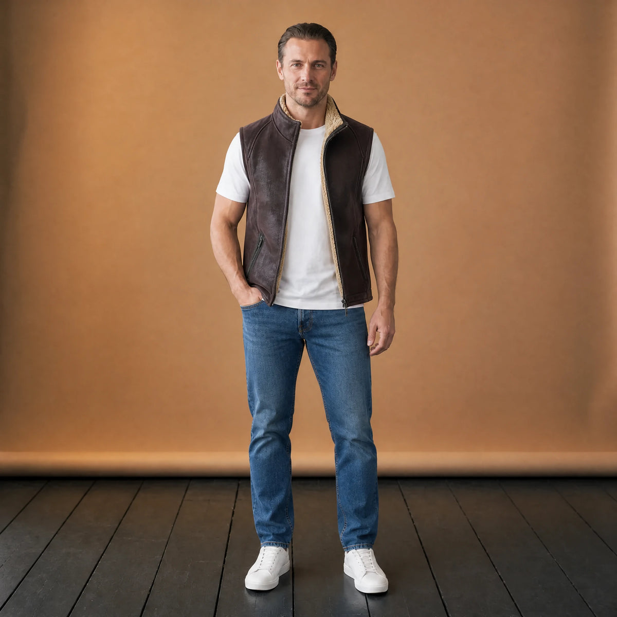 Gilet à Poches Verticales en Daim Marron pour Homme - VETEMENT Studio HOMME