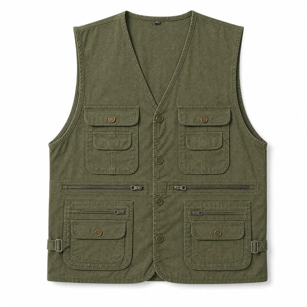 Gilet cargo ample multi-poches rétro couleur unie - image principale