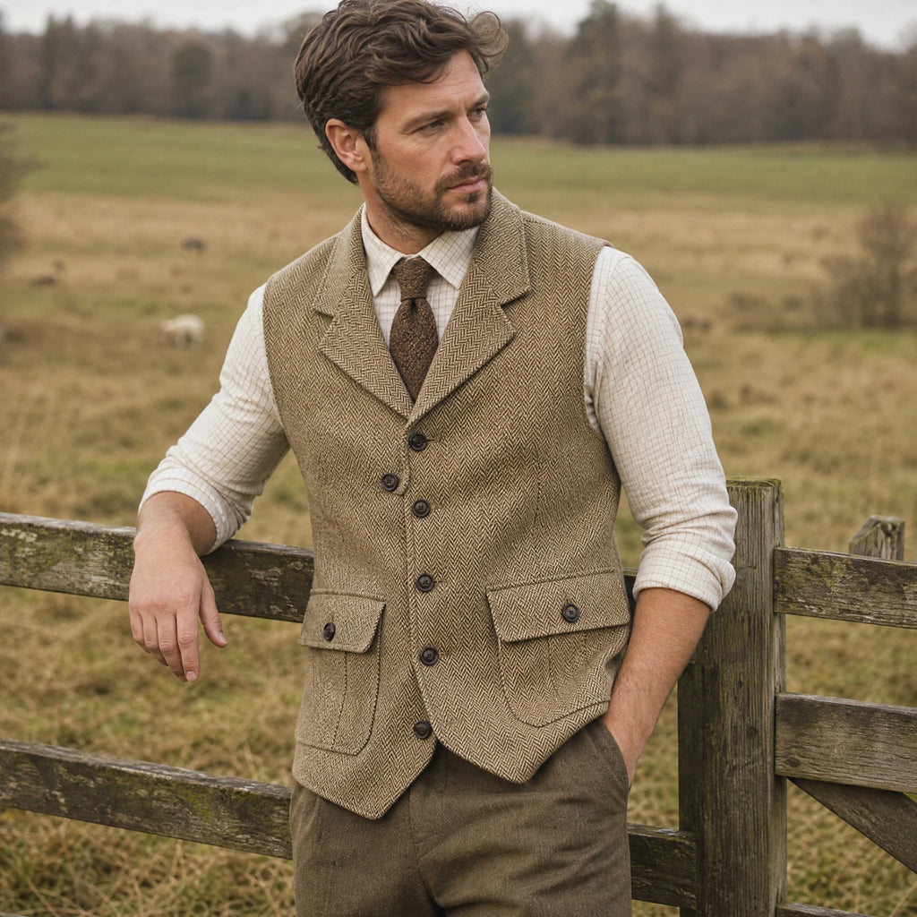 Gilet Tweed Homme sans Manches à Col à Revers - Utilisation GLOBALE