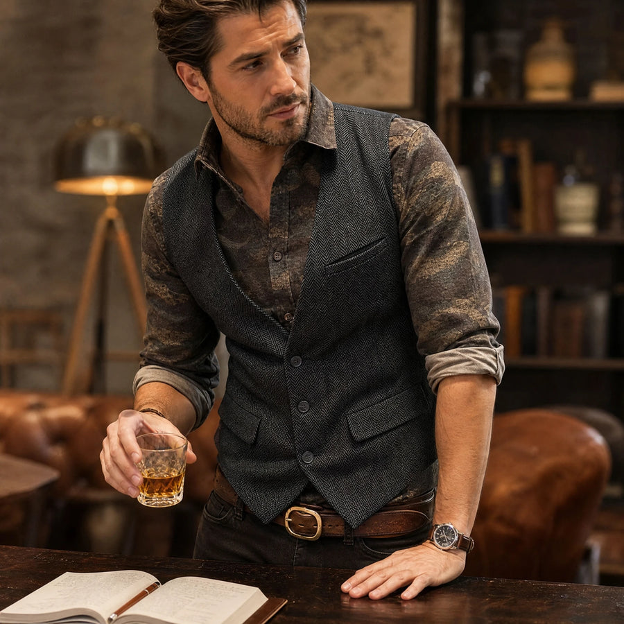 Gilet vintage en tweed à col en V pour homme - Utilisation GLOBALE