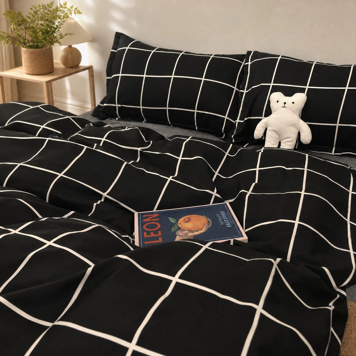 Housse de couette à carreaux noirs et blancs - OBJETS VARIES