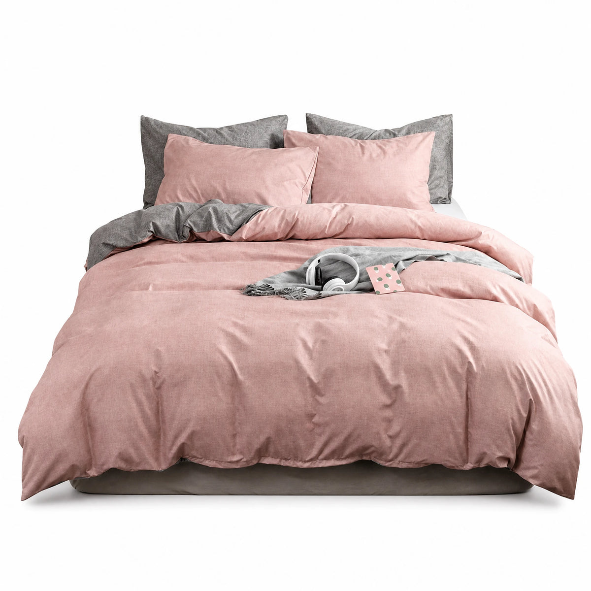 Housse de couette bicolore rose et gris réversible - image principale