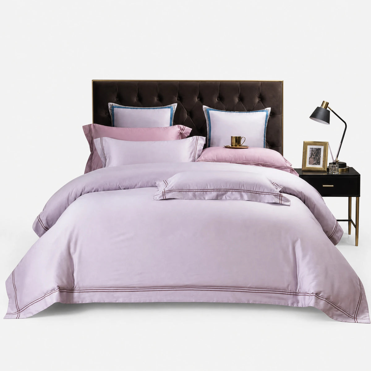 Housse de Couette Satin avec Passepoil Décoratif - Doré / 1.2M / Drap plat … (4 tailles)