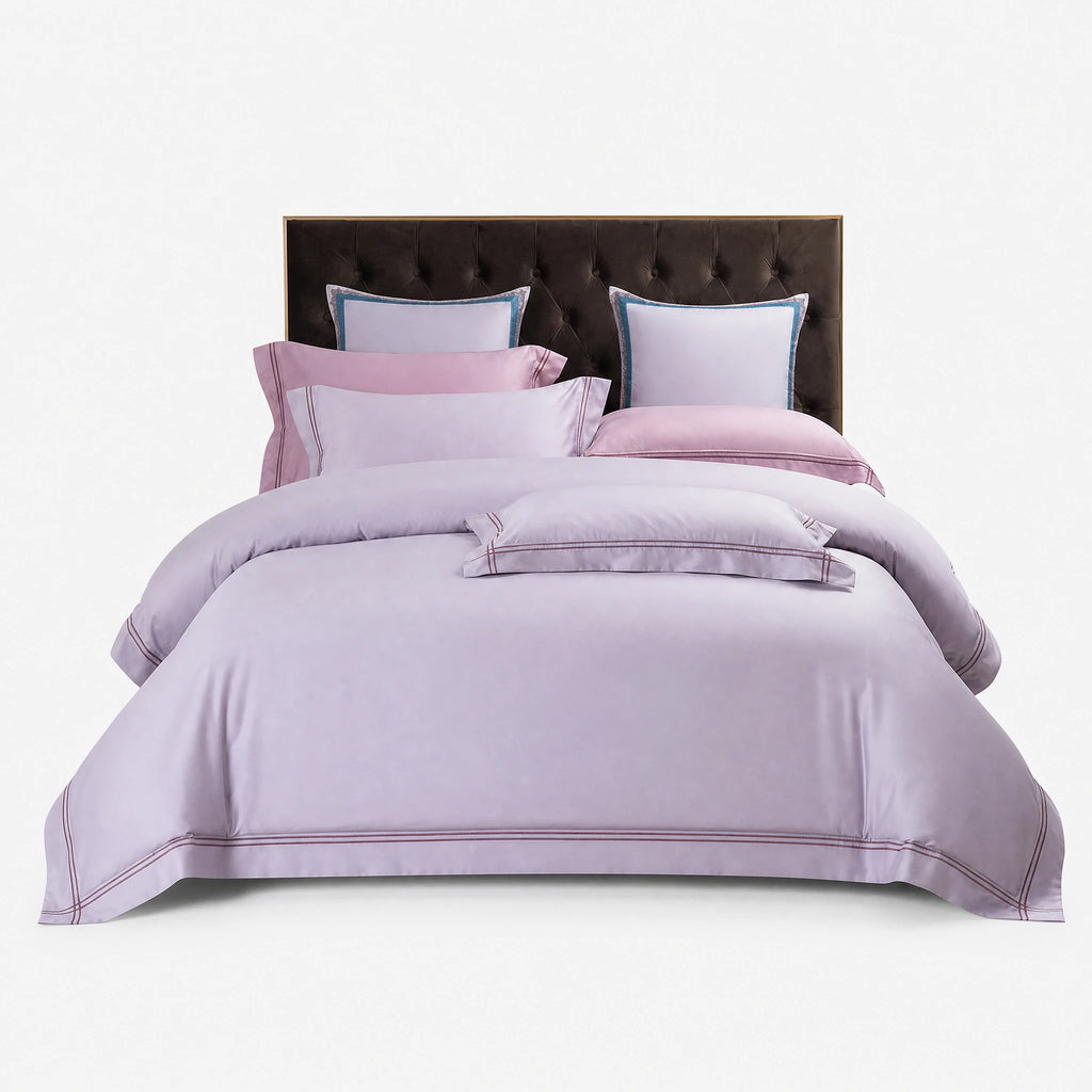 Housse de Couette Satin avec Passepoil Décoratif - Gris / 1.2M / Drap plat … (4 tailles)