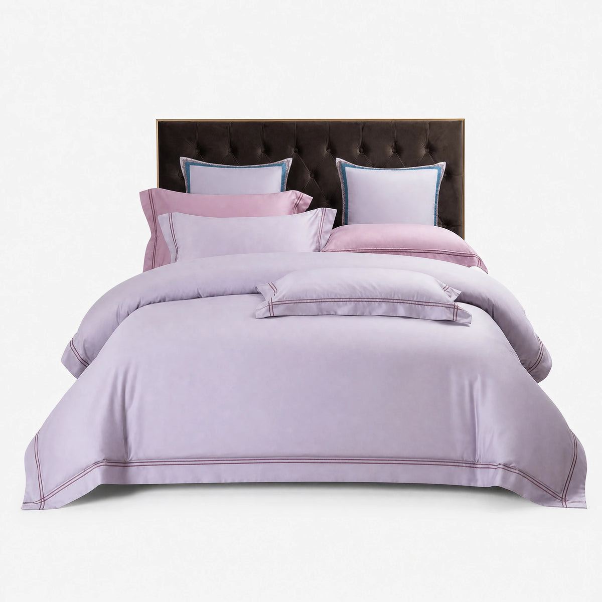 Housse de Couette Satin avec Passepoil Décoratif - Gris / 1.2M / Drap plat … (4 tailles)