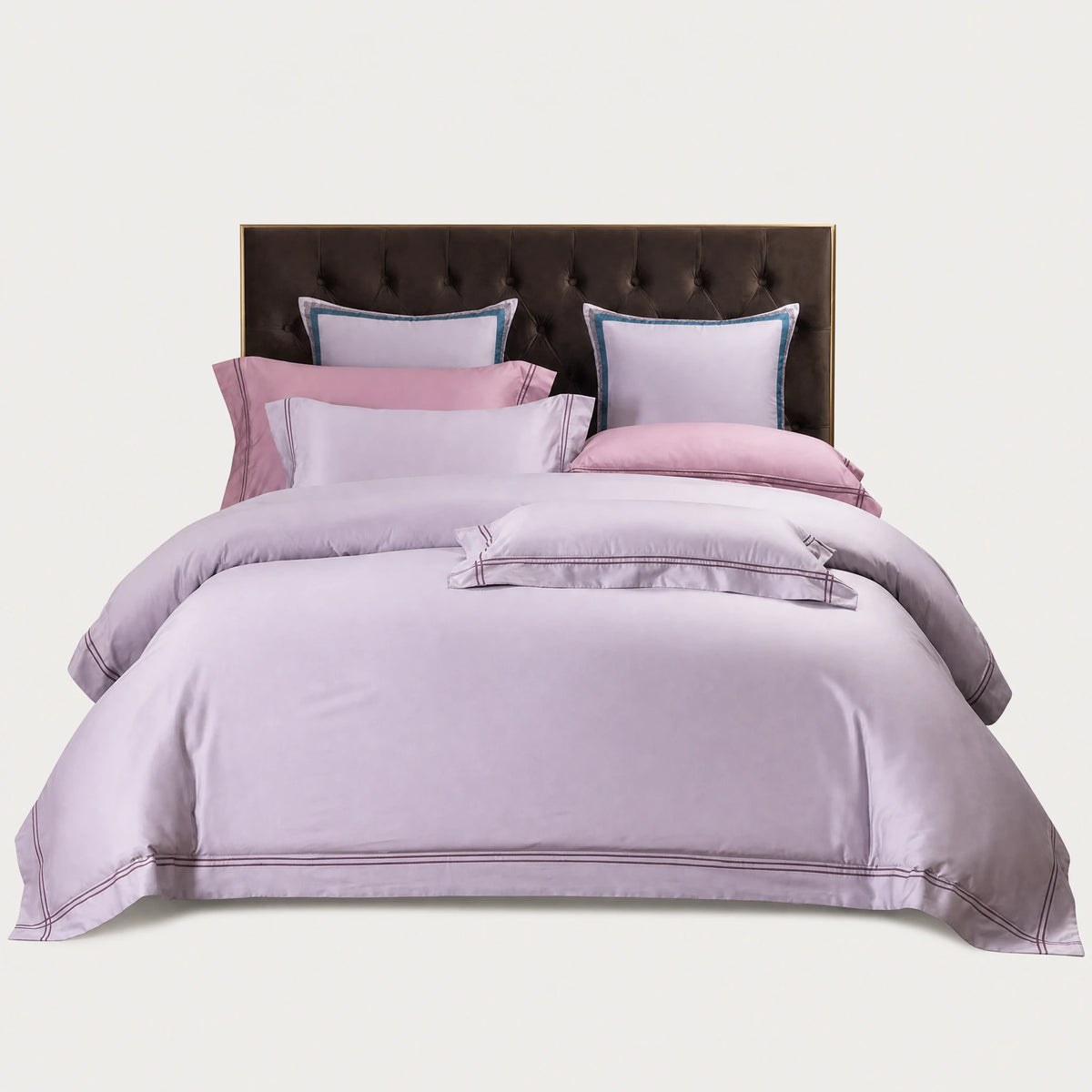Housse de Couette Satin avec Passepoil Décoratif - Pâte de haricots / 1.2M / Drap plat … (4 tailles)