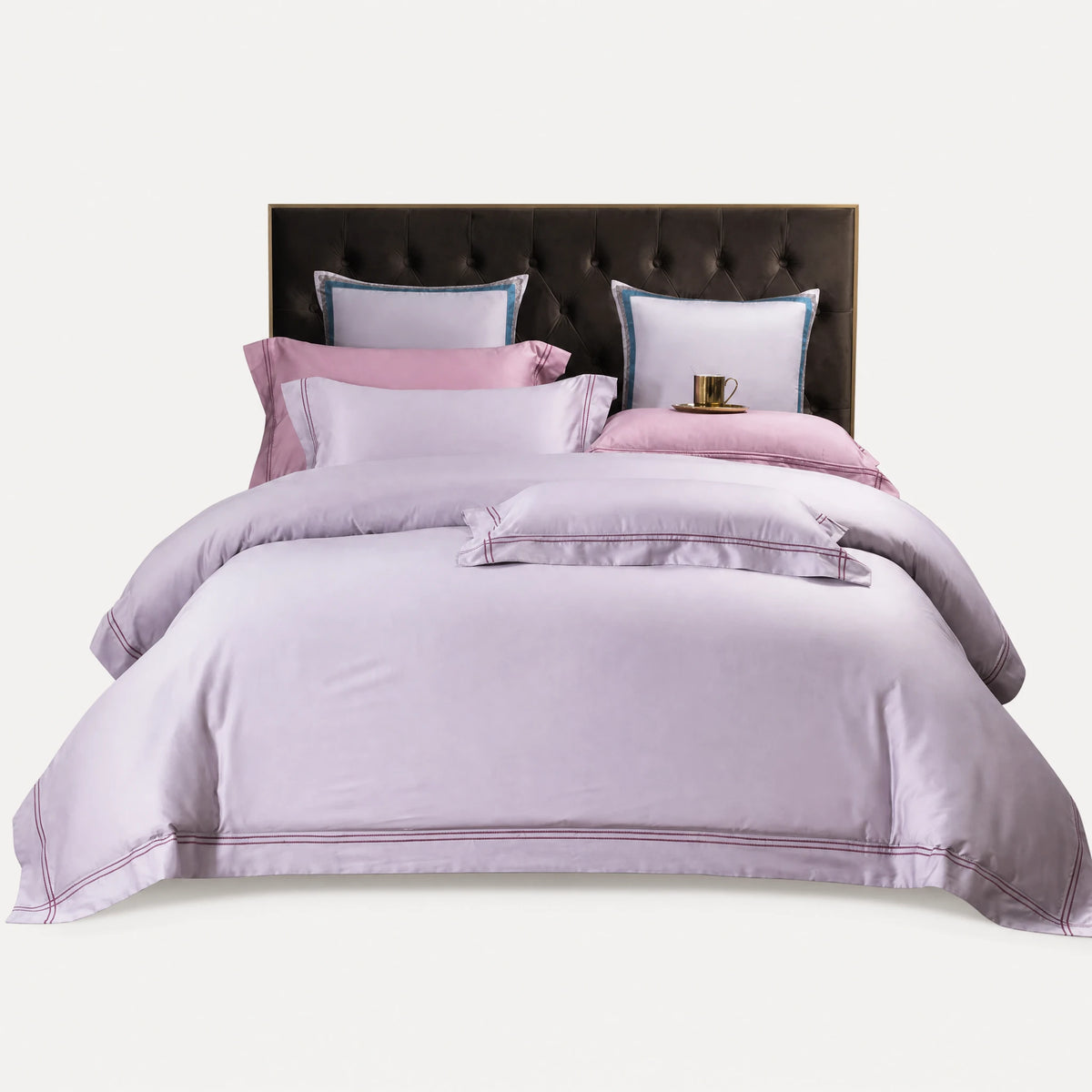 Housse de Couette Satin avec Passepoil Décoratif - Rose / 1.2M / Drap-housse … (4 tailles)