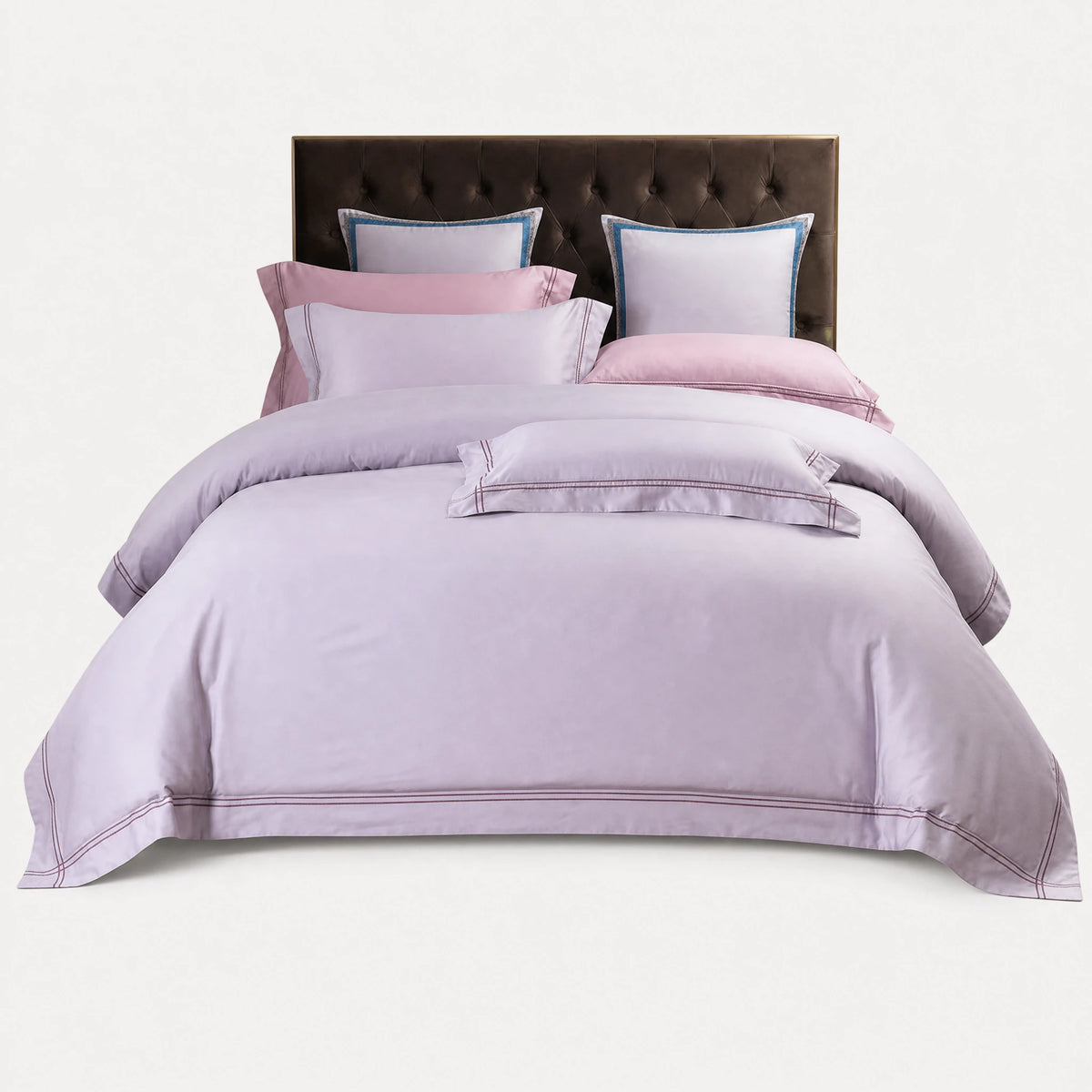 Housse de Couette Satin avec Passepoil Décoratif - Rose / 1.2M / Drap plat … (4 tailles)