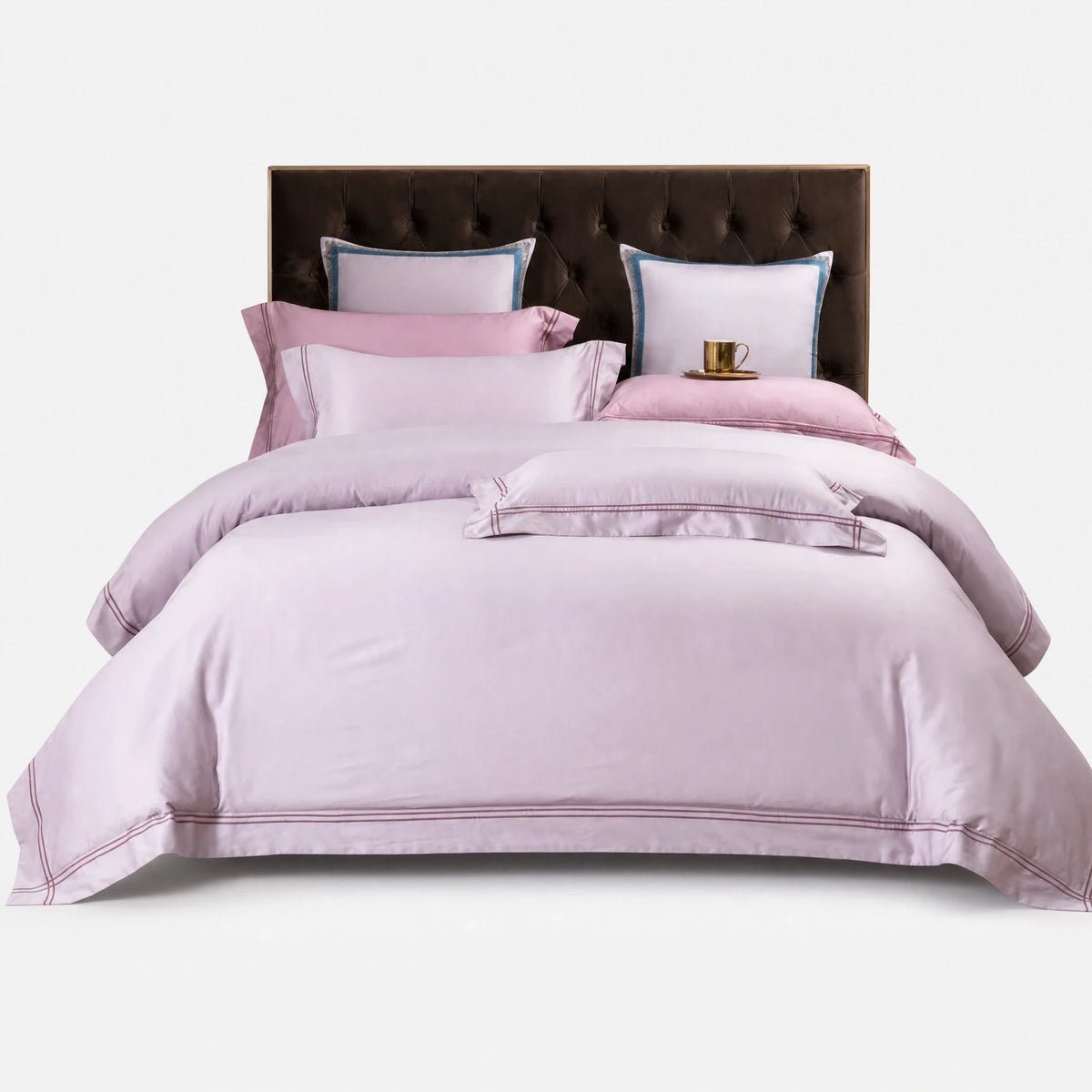 Housse de Couette Satin avec Passepoil Décoratif - Rose clair / 1.2M / Drap plat … (4 tailles)