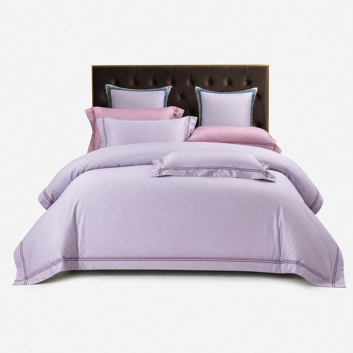 Housse de Couette Satin avec Passepoil Décoratif - Violet clair / 1.2M / Drap-housse … (4 tailles)