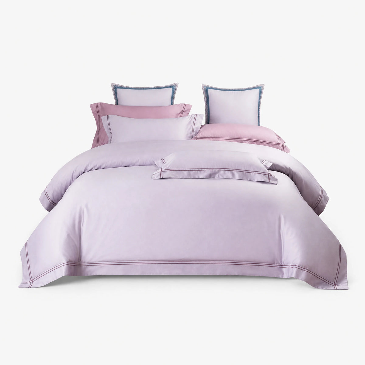 Housse de Couette Satin avec Passepoil Décoratif - Violet clair / 1.2M / Drap plat … (4 tailles)