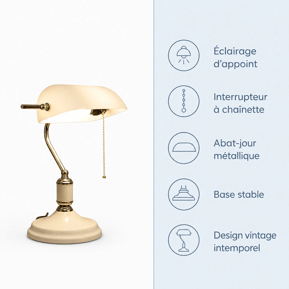 Lampe de Bureau Vintage à Abat-jour Ovale et Interrupteur Chaînette - Bénéfices produit