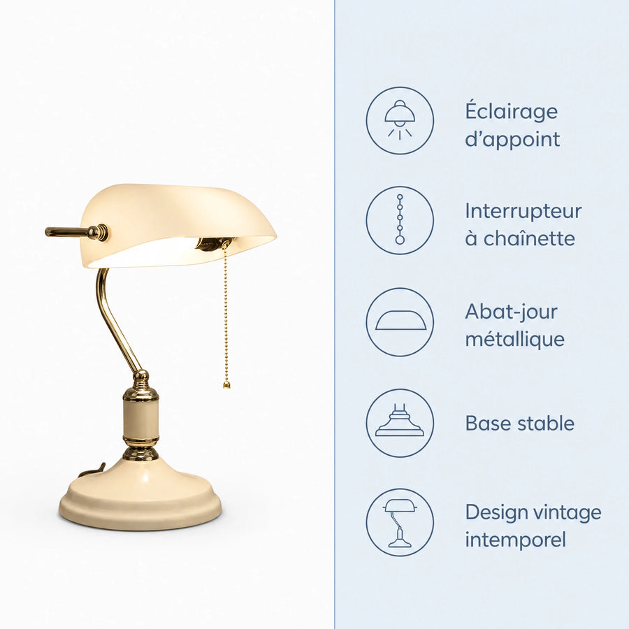 Lampe de Bureau Vintage à Abat-jour Ovale et Interrupteur Chaînette - Bénéfices produit