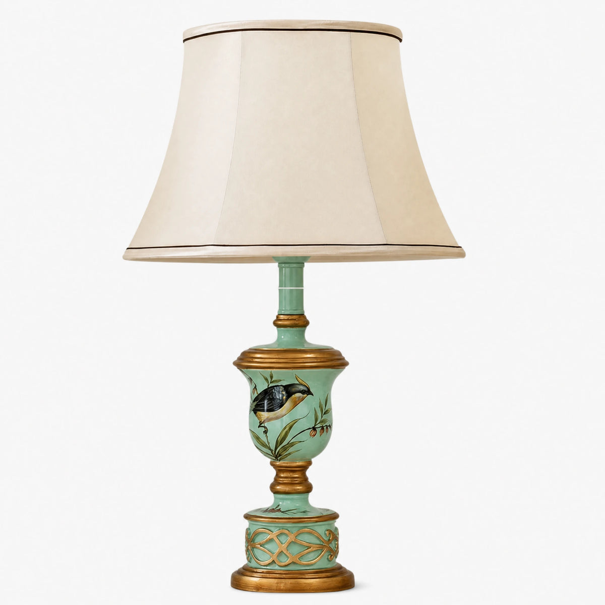 Lampe de chevet vintage à motifs peints et dorure - image principale