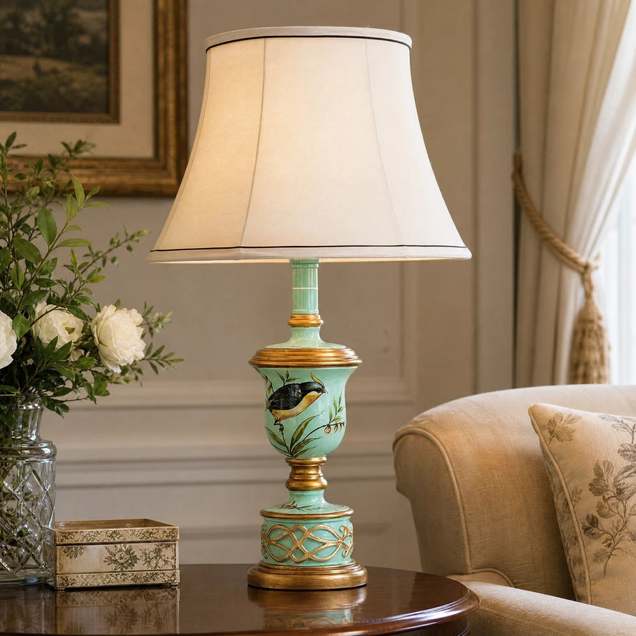 Lampe de chevet vintage à motifs peints et dorure - OBJETS VARIES