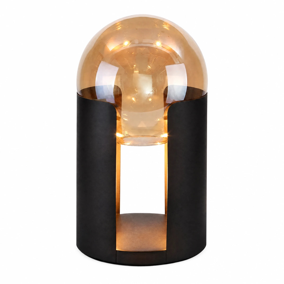Lampe de table vintage globe ambré et métal noir - image principale